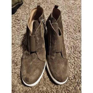 Women's Booties 9 Linea Paolo Felicia Olive Suede‎ Wedge Sneakers Side Zip